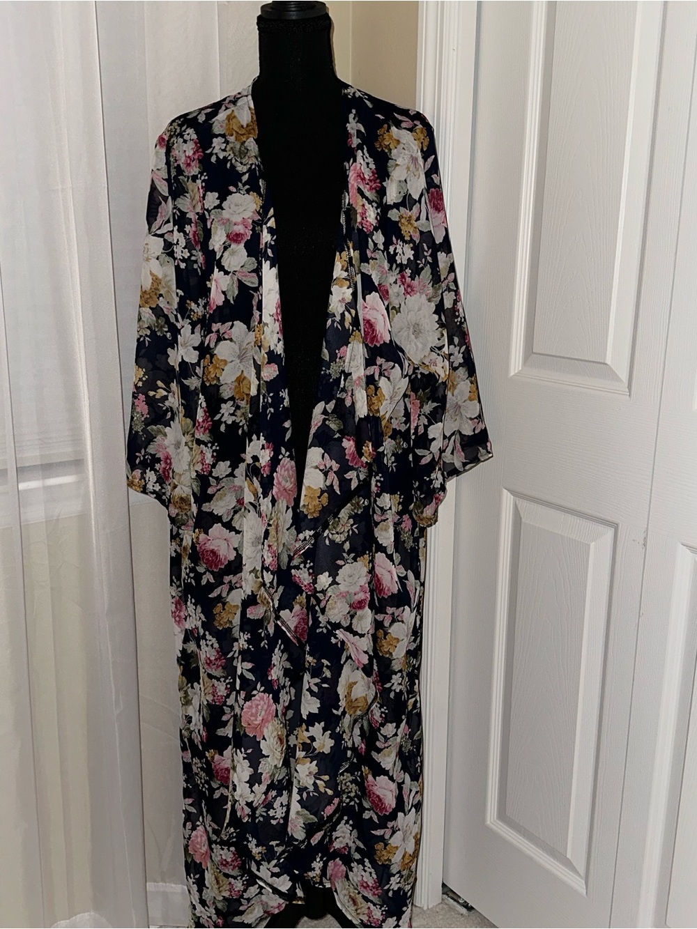 Great coverup for the beach!! Floral Kimono in Navy and Pink - Women's